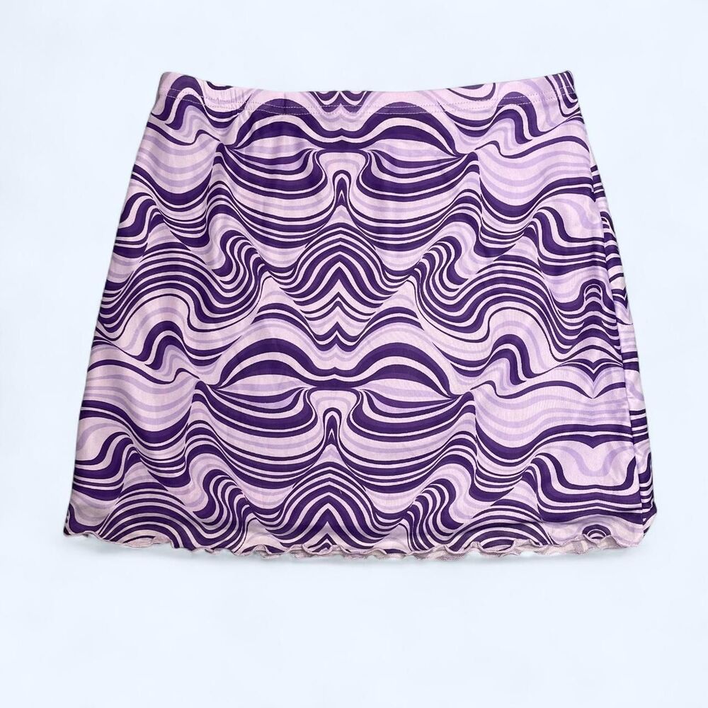 Purple Swirl Mesh Mini Skirt with a Lettuce Hem